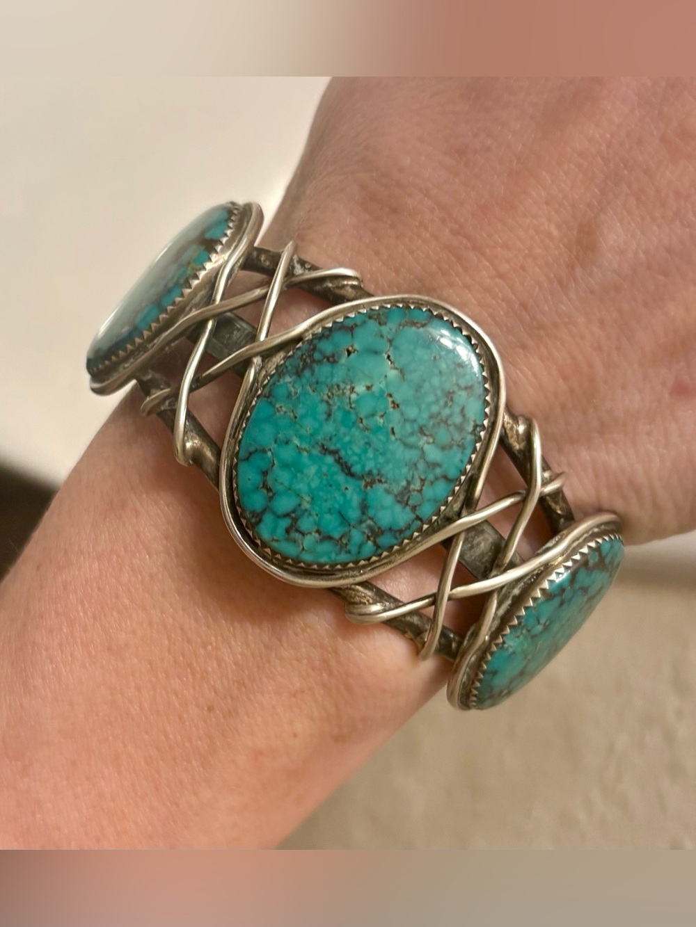 Genuine Turquoise and Sterling Silver Cuff Bracelet